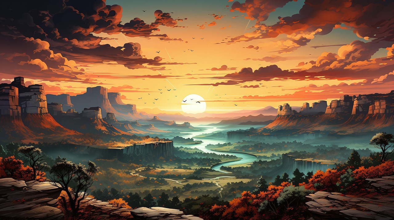 Free ai generated valley sunrise illustration